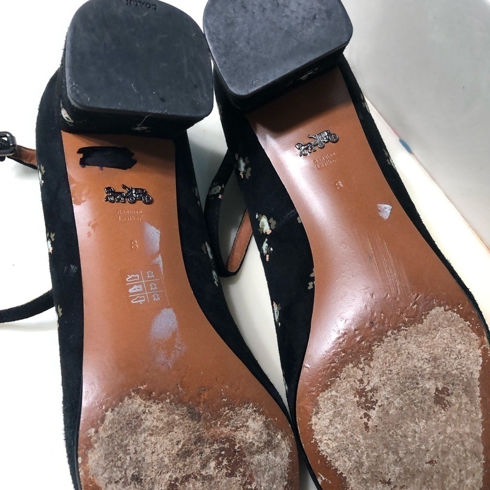 Coach shoes black Ankle Strap Pump Prairie floral chunky heel cottagecore chic - Picture 11 of 16